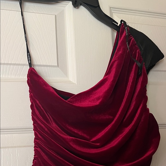 bebe One Shoulder Red Velvet Dress - Picture 1 of 7